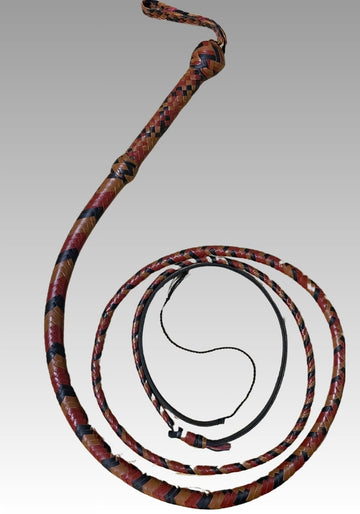 Handcrafted Brown & Black Braided Leather Bullwhip