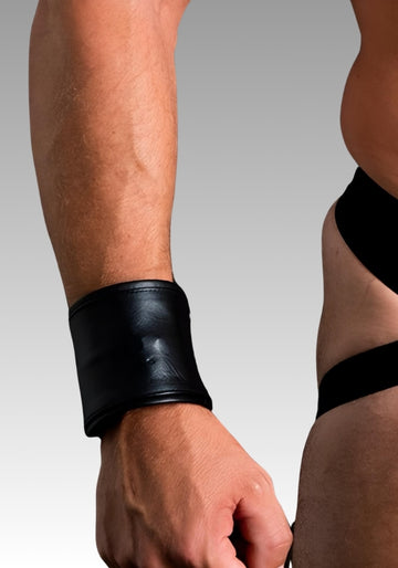 Black Piped Leather Wristband for sale