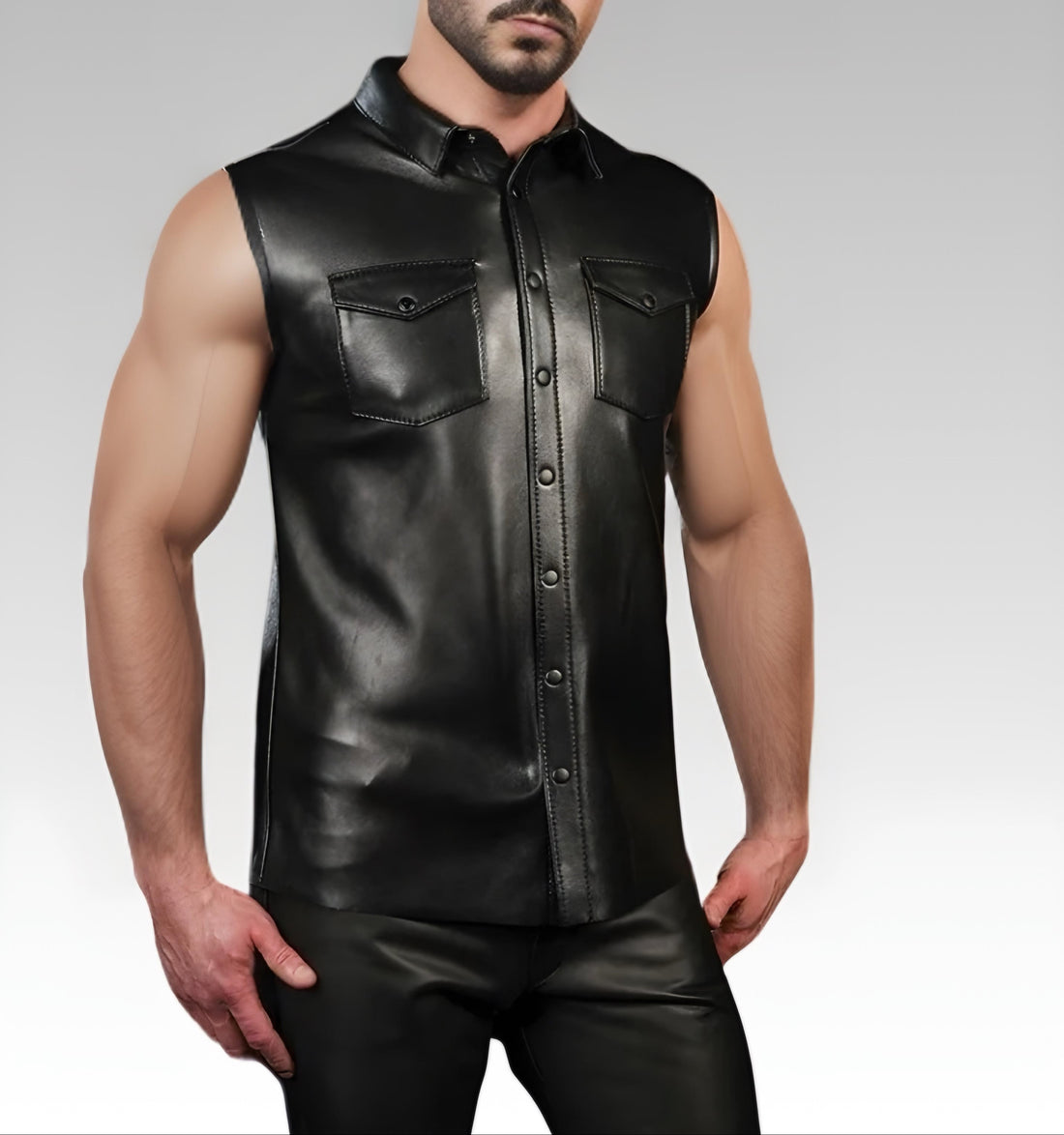 Lambskin Sleeveless Leather Shirt for sale