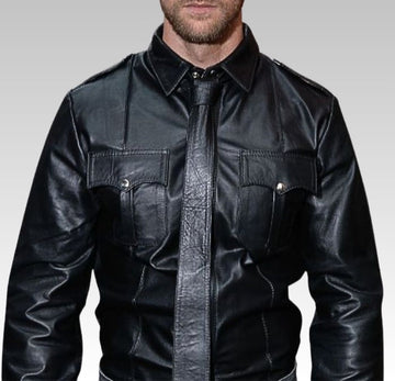 Mens Long Sleeve Leather Shirt for sale