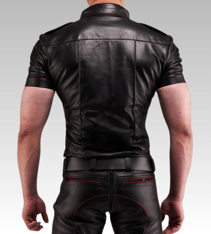 Leather Uniform Shirt Red Piping for sale