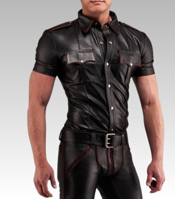 Leather Uniform Shirt Red Piping for sale