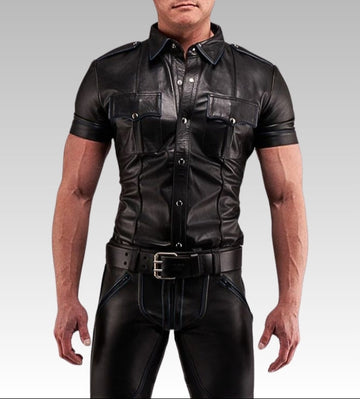 Leather Uniform Shirt Blue Piping for sale