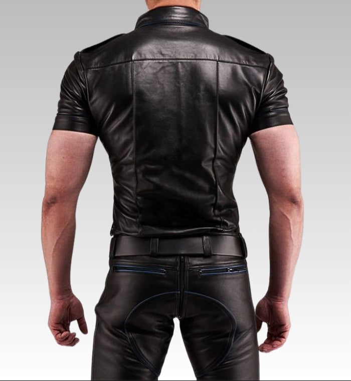 Leather Uniform Shirt Blue Piping for sale