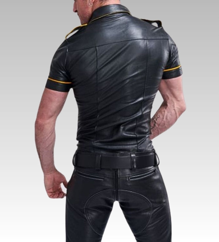 Leather Uniform Shirt Yellow Piping for sale