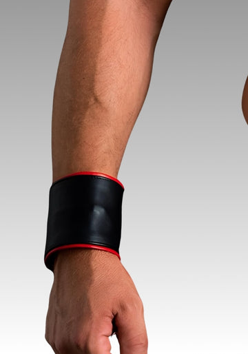 Red Piped Leather Wristband for sale