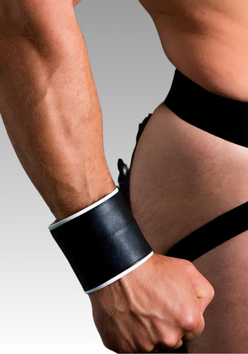 White Piped Leather Wristband for sale