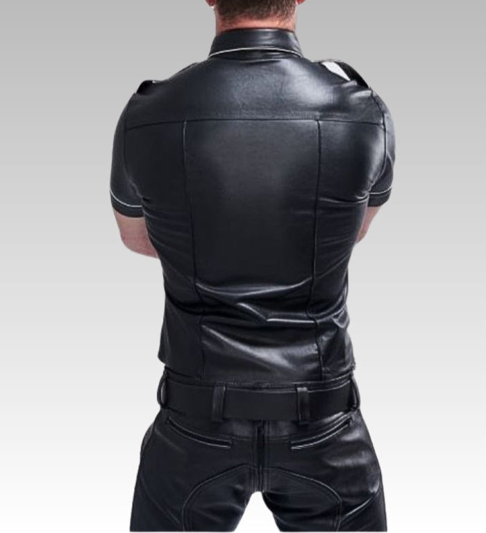 Leather Uniform Shirt White Piping for sale