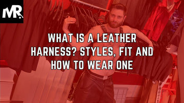 Man wearing a black leather chest harness