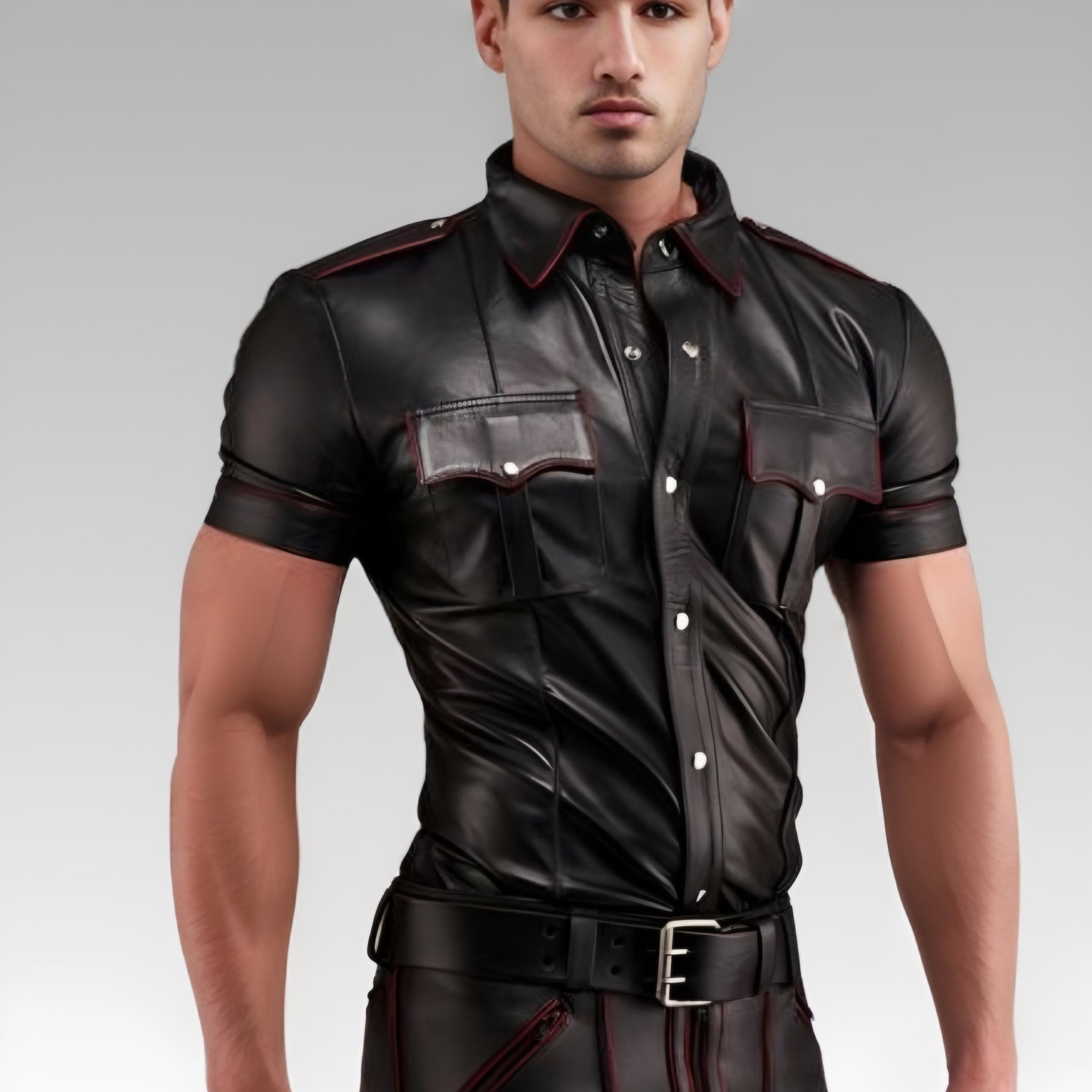 Leather Uniform Shirt Red Piping