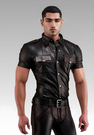 Leather Uniform Shirt Red Piping