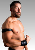 Black Piped Leather Wristband for sale