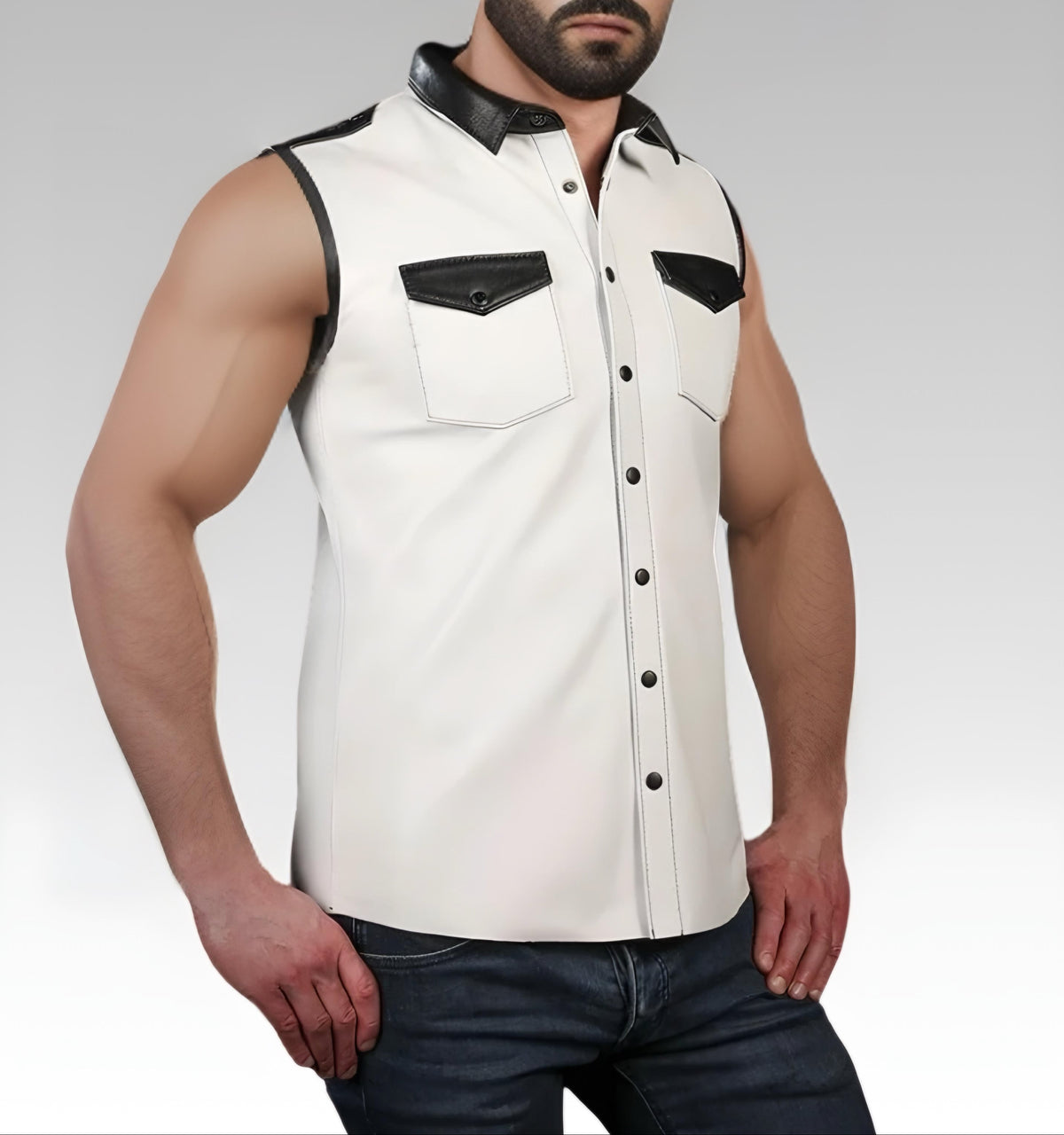 Lambskin Sleeveless Leather Shirt for sale