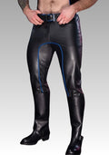 Men Leather Pant Piped Blue, leather pants bondage, gay leather pants, men leather pants, gay mens pants for sale