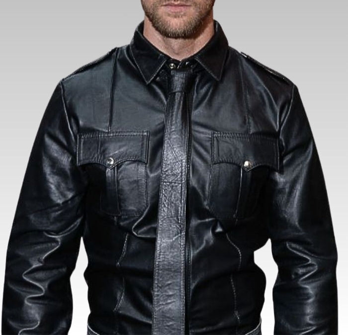 Mens Long Sleeve Leather Shirt for sale