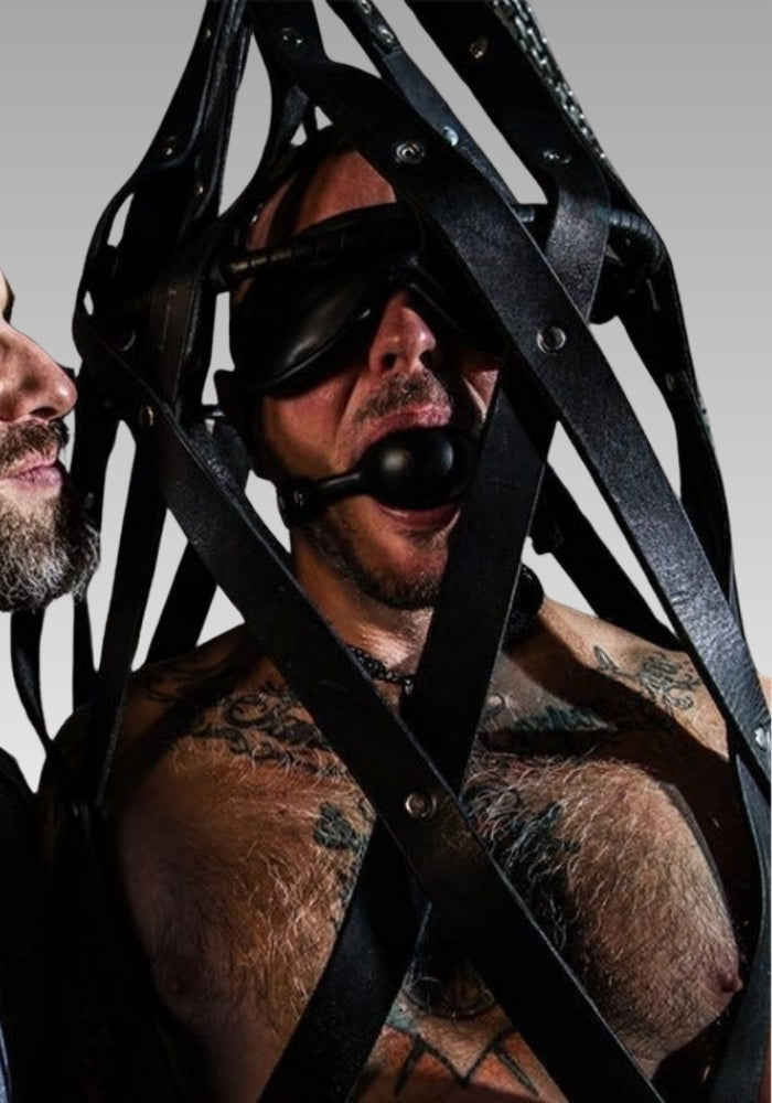 Hanging Strap Leather Cage, hanging cage, leather hanging straps, bdsm cage, hanging cage torture, strict leather for sale