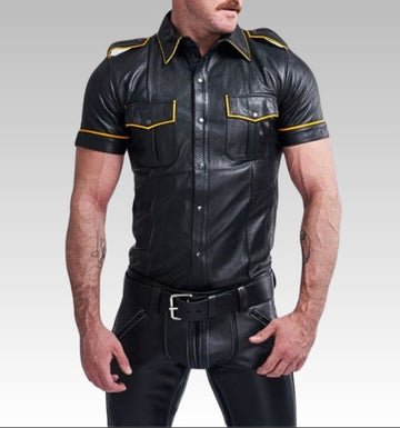 Leather Uniform Shirt Yellow Piping for sale