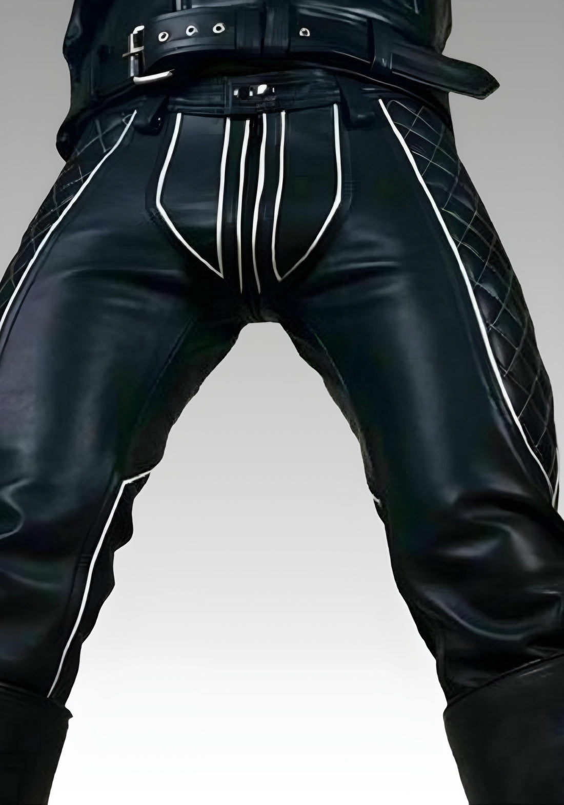 Men’s Leather Quilted Pants with White Accent for sale