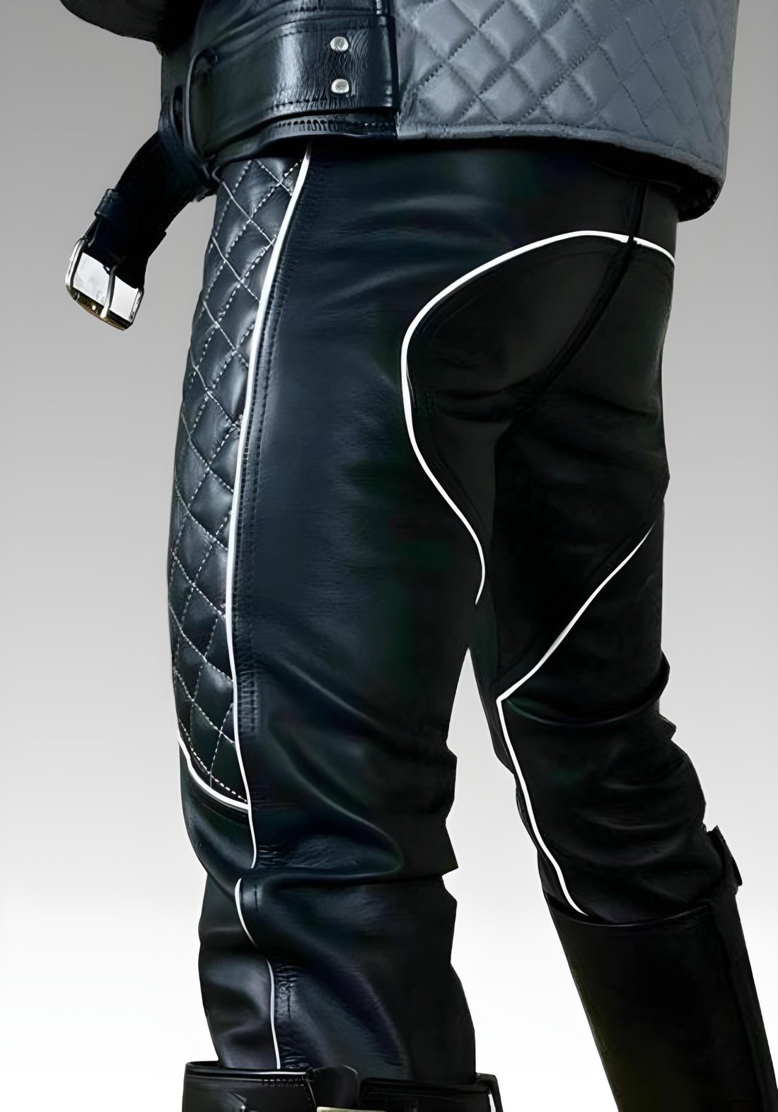 Men’s Leather Quilted Pants with White Accent for sale