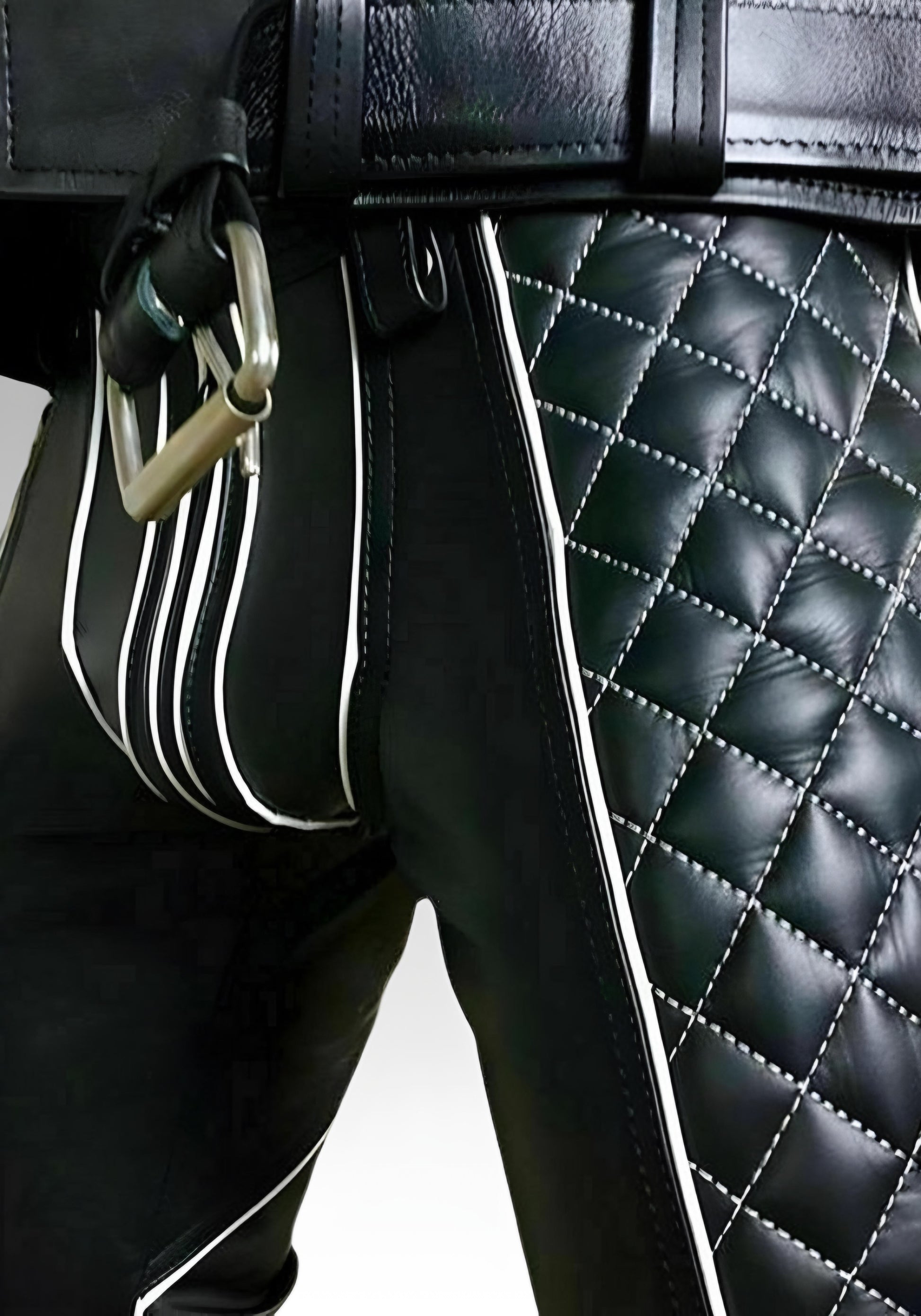 Men’s Leather Quilted Pants with White Accent for sale