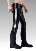Men's Real Leather Pants with White Stripes for sale