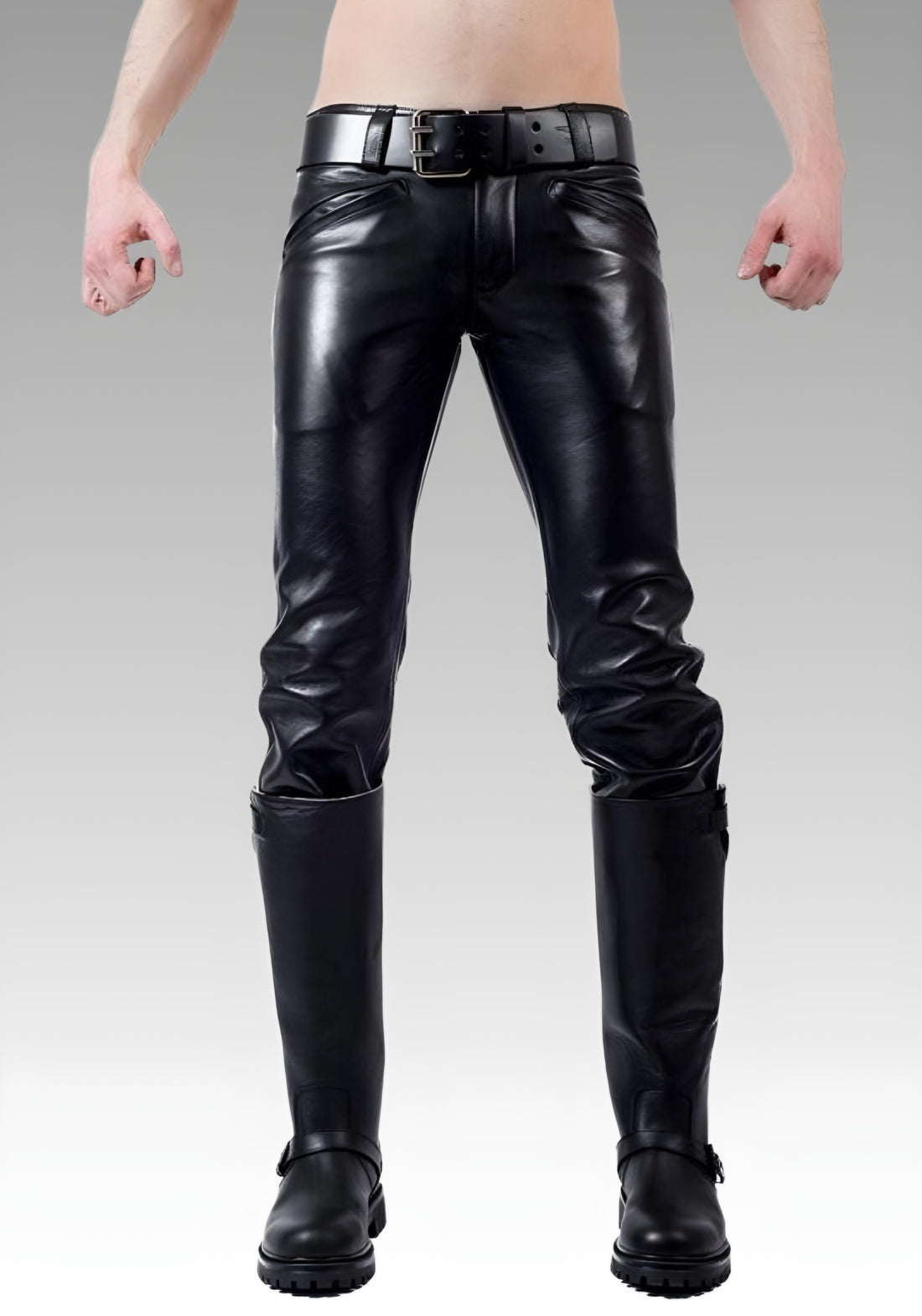 Men's Real Leather Pants with White Stripes for sale