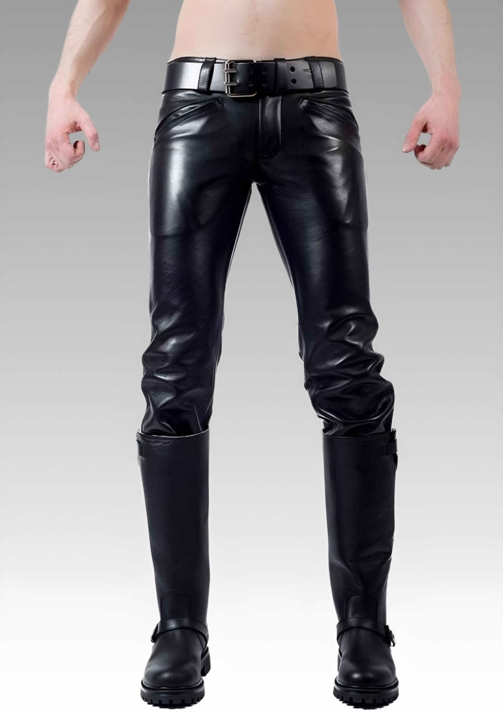 Men's Real Leather Pants with White Stripes for sale