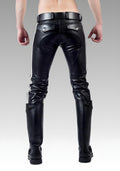 Men's Real Leather Pants with White Stripes for sale