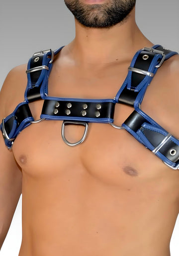 Leather Chest Harness Hardline Blue, leather harness, leather dog harness, leather harness men, leather chest harness for sale