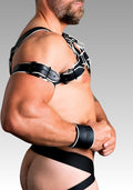 White Piped Leather Wristband for sale