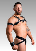 White Piped Leather Wristband for sale