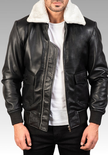 Airin G-1 Black & White Leather Bomber Jacket