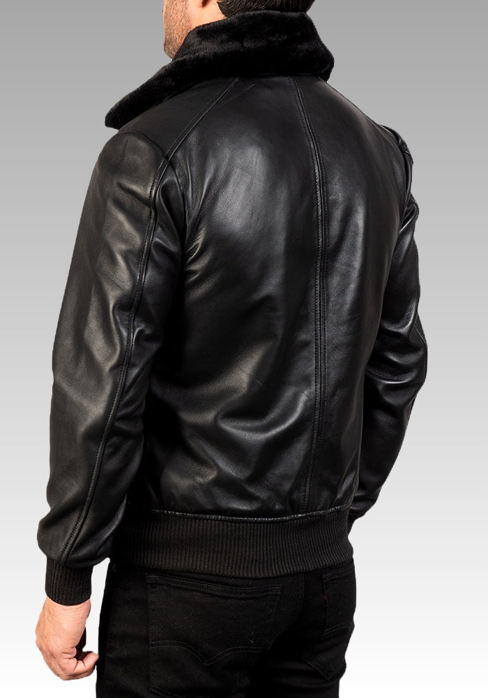 Airin G-1 Black Leather Bomber Jacket