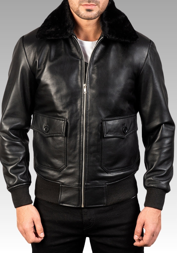 Airin G-1 Black Leather Bomber Jacket