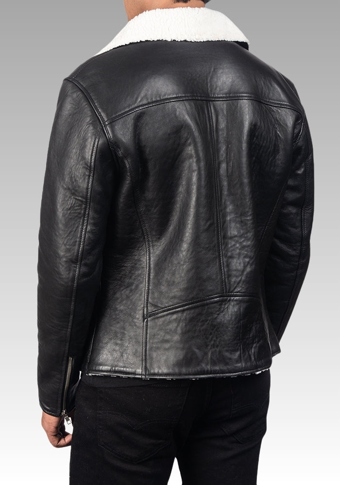 Alberto White Shearling Black Leather Jacket