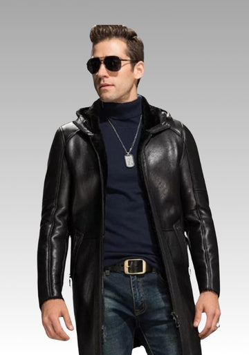 Alen Shearling Hooded Black Leather Jacket