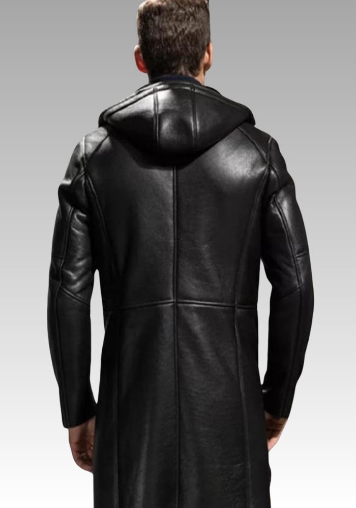 Alen Shearling Hooded Black Leather Jacket