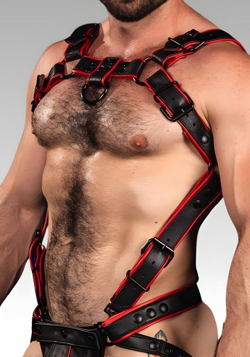 Gay Leather Harness Trojan Red, gay harness, gay leather harness, harness gay, harness gay men for sale