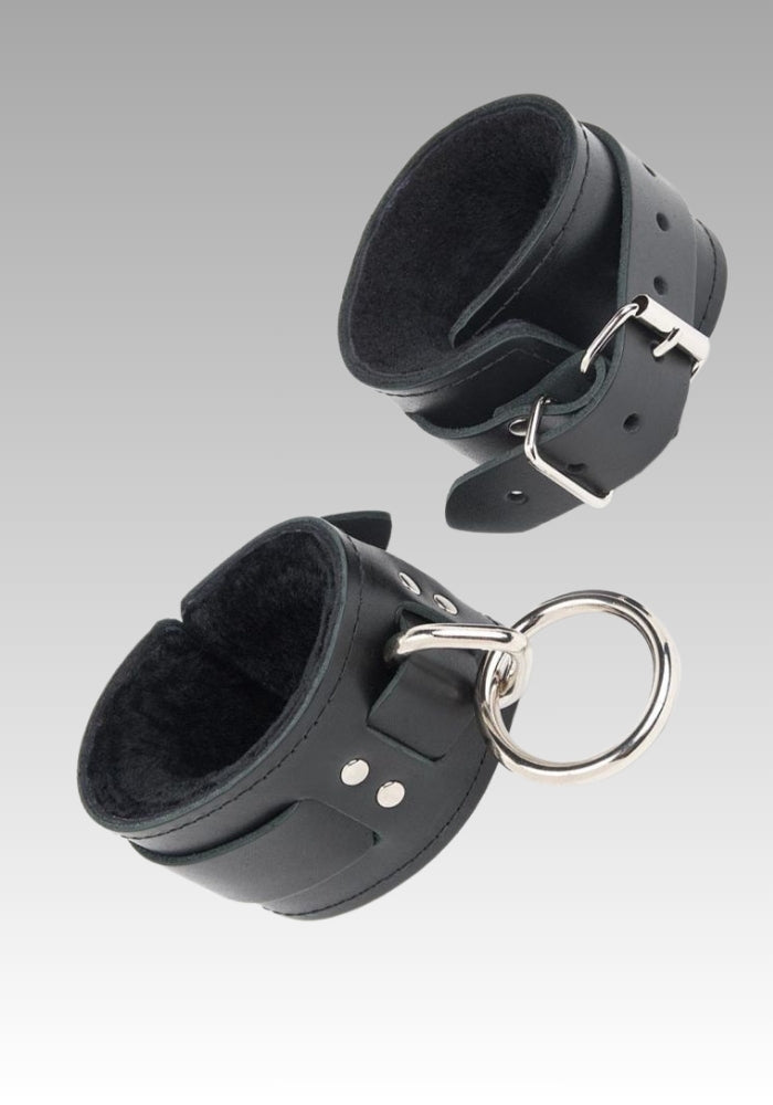 Fleece Lined Leather Cuffs, bondage and restraints, leather bondage restraints, extreme bondage restraints, BDSM bed restraints for sale