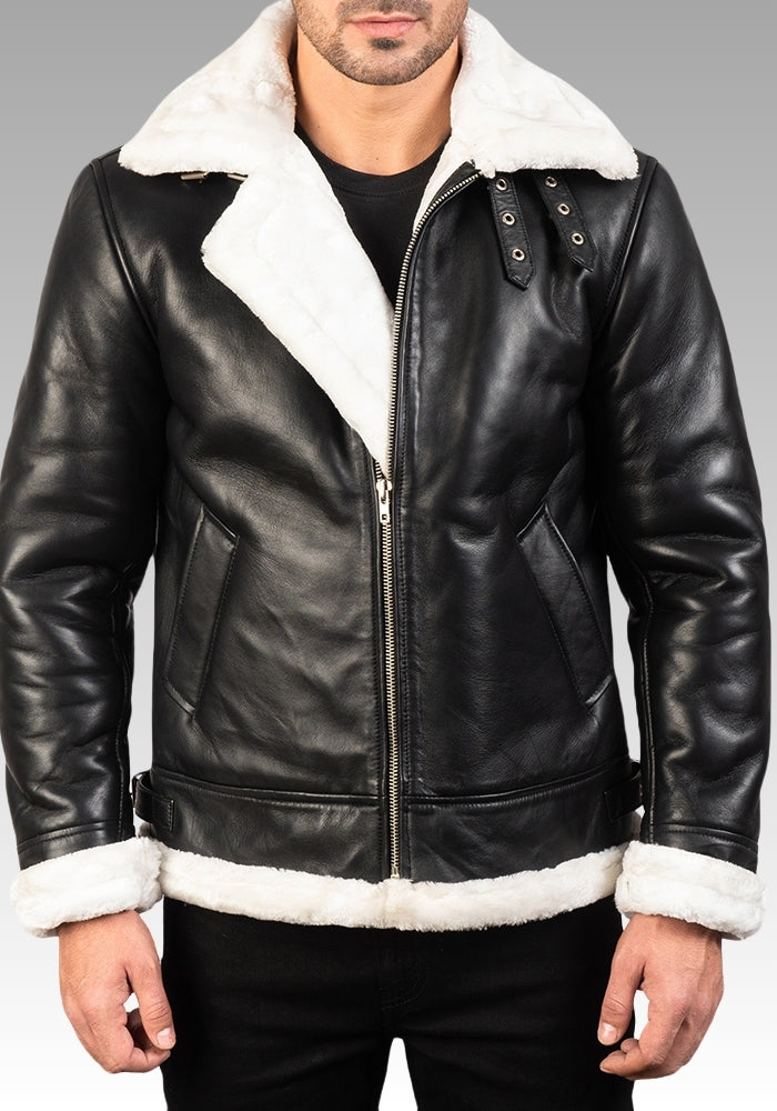 Francis B-3 Black & White Leather Bomber Jacket