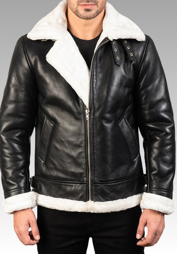 Francis B-3 Black & White Leather Bomber Jacket