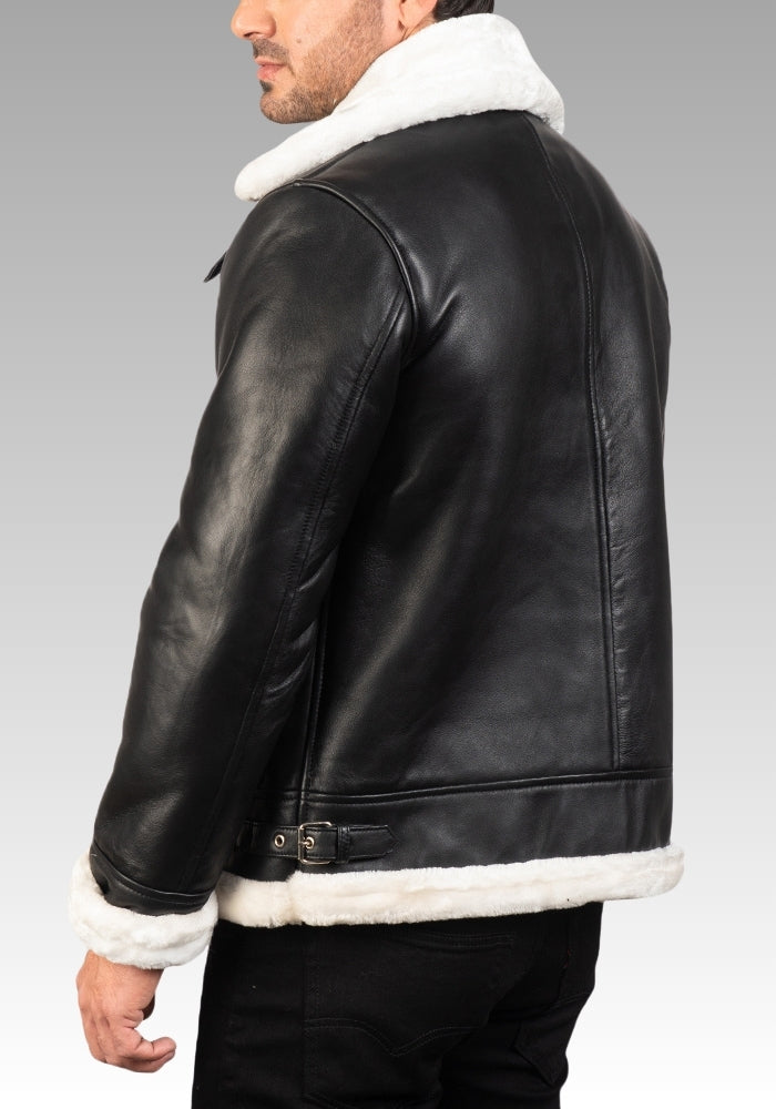 Francis B-3 Black & White Leather Bomber Jacket