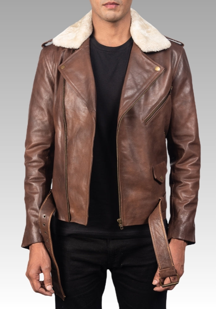 Furton Brown Leather Biker Jacket