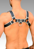 Leather Chest Bulldog Harness White Piping for sale