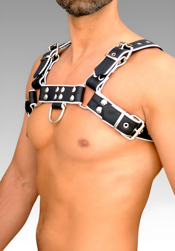 Leather Chest Bulldog Harness White Piping for sale