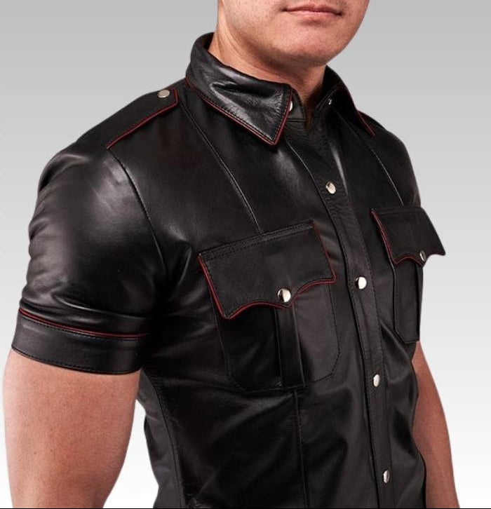 Leather Uniform Shirt Red Piping for sale