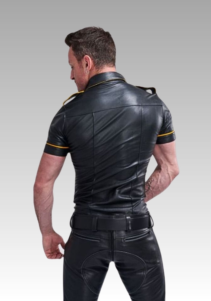 Leather Uniform Shirt Yellow Piping for sale