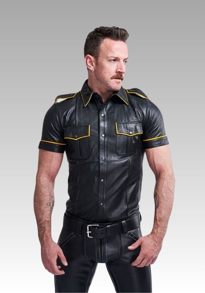 Leather Uniform Shirt Yellow Piping for sale