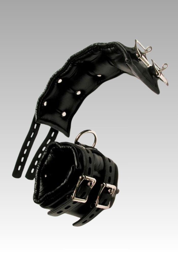 Lockable Dungeon Ankle Cuffs, wrist to ankle cuffs, wrist and ankle restraints, ankle restraints, BDSM ankle cuffs for sale